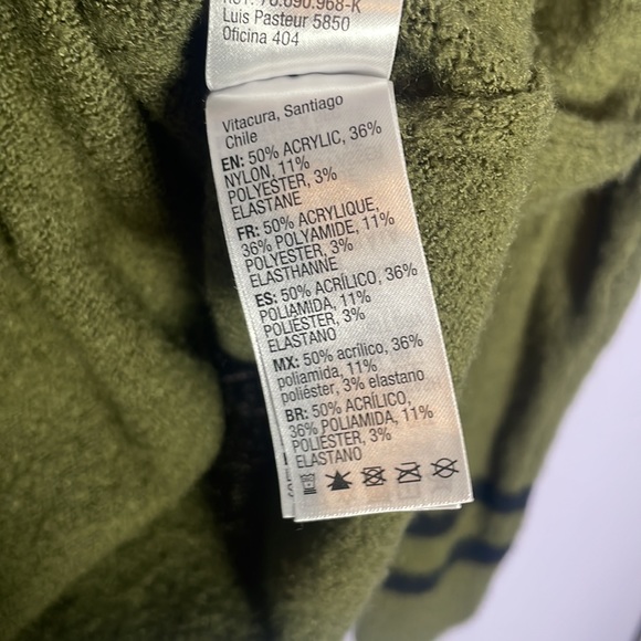 Army green crew neck sweater with dark nevy blue stripes - Picture 6 of 6